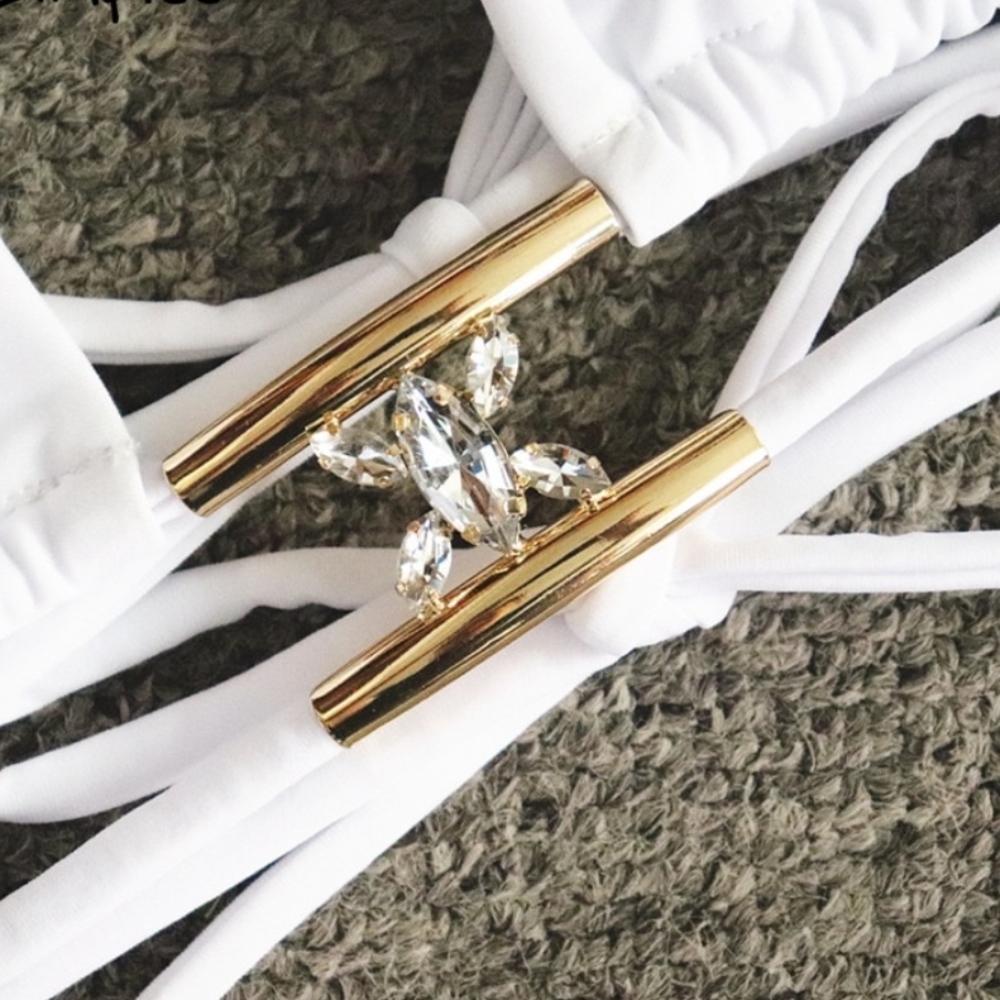 Crystal Embellished Strappy Bikini Swimsuit - Picture 4 of 8